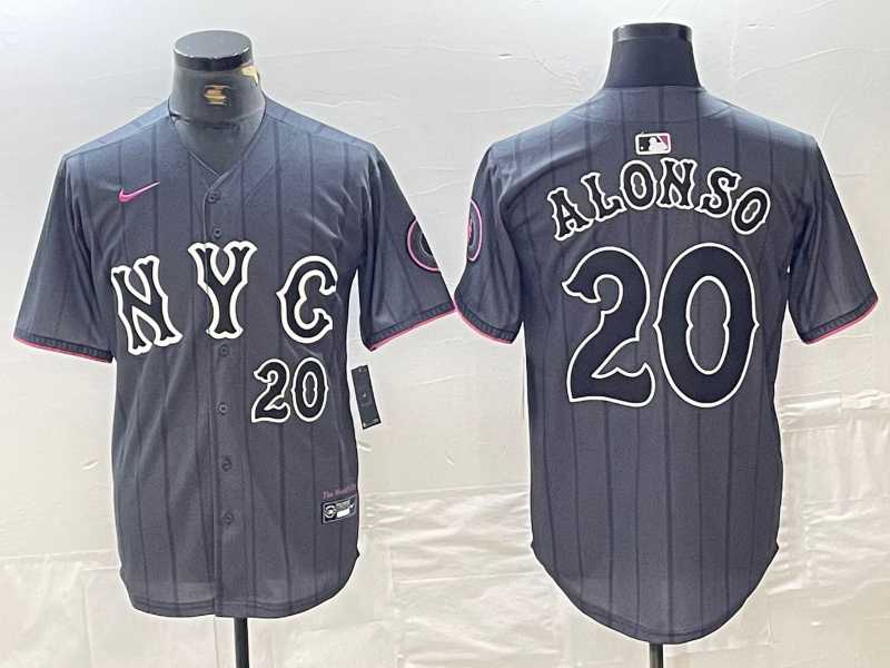 Men%27s New York Mets #20 Pete Alonso Number Grey 2024 City Connect Cool Base Stitched Jersey